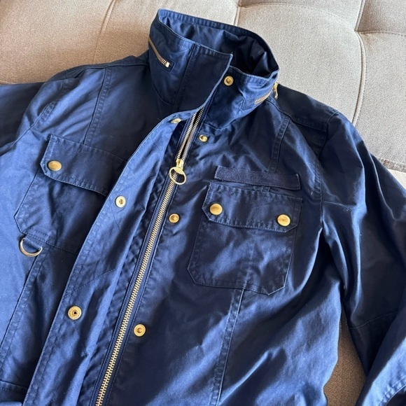 Women’s Waxed Canvas Barn Jacket raincoat hooded zip up navy blue sz S fisherman - Picture 7 of 17